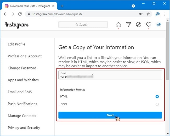 backup گرفتن از حساب اینستاگرام