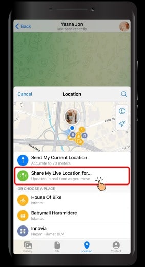 ارسال لوکیشن به صورت لایو در تلگرام